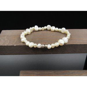 7" Sterling Silver Genuine Pearls Expandable Bracelet Vintage Elegant Beautiful